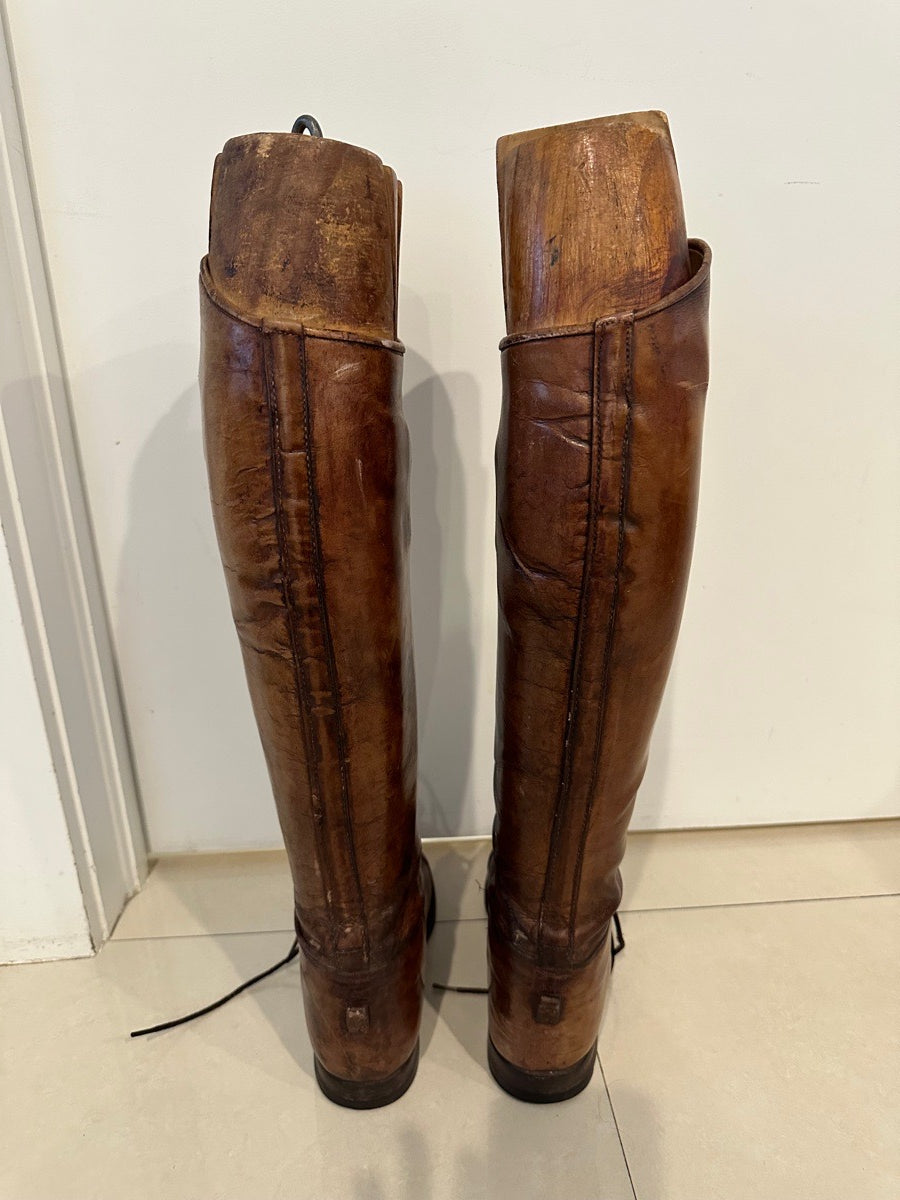 Dark Brown Lace-up Pull-on Riding Boots