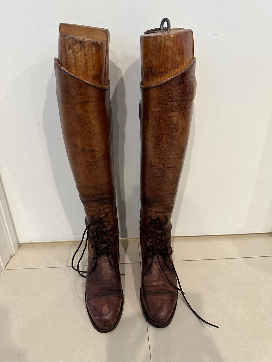 Dark Brown Lace-up Pull-on Riding Boots