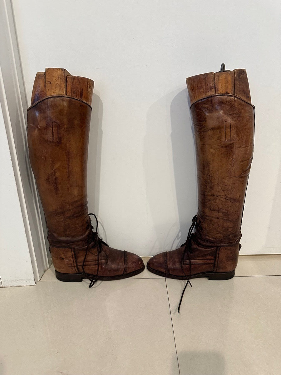 Dark Brown Lace-up Pull-on Riding Boots