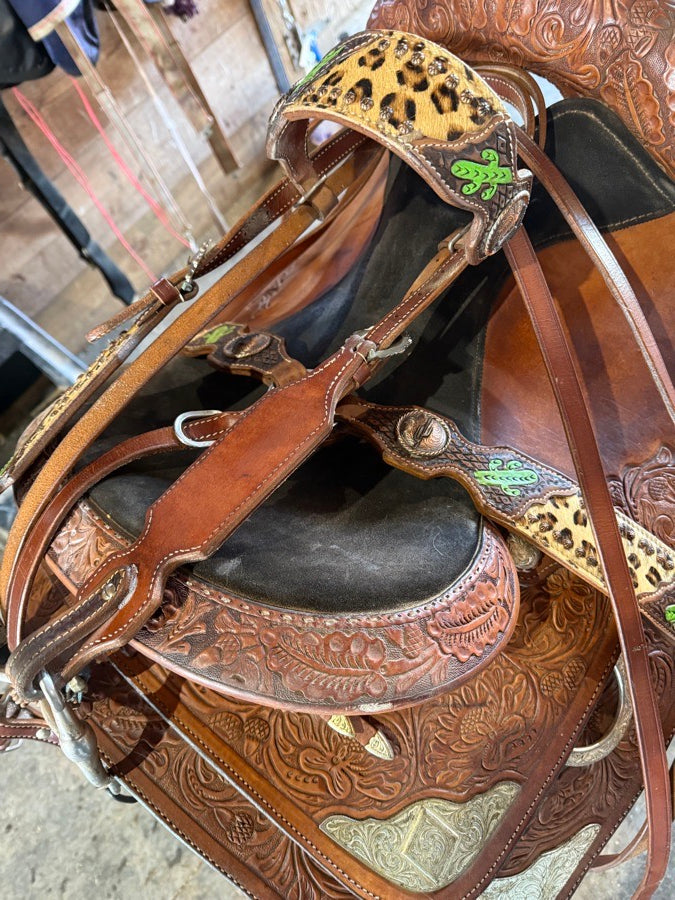 Leopard Western Headstall and Breasr collar Set