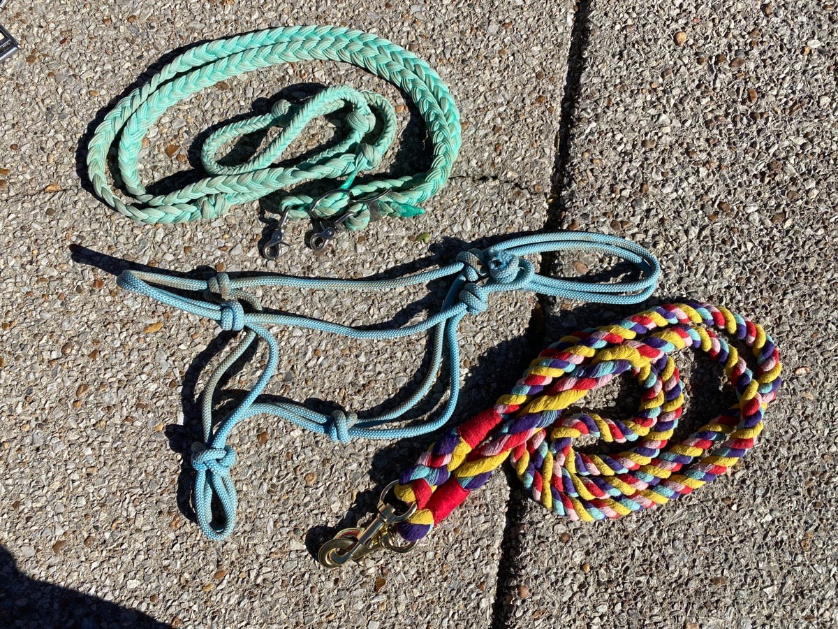 Rope Halter and Clip on Reins Bundle