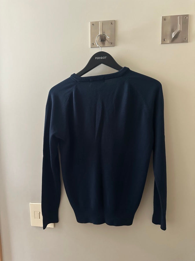 Hadfields Navy Blue V-Neck Cashmerlon Sweater - XS