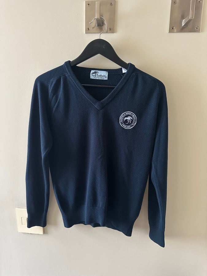 Hadfields Navy Blue V-Neck Cashmerlon Sweater - XS