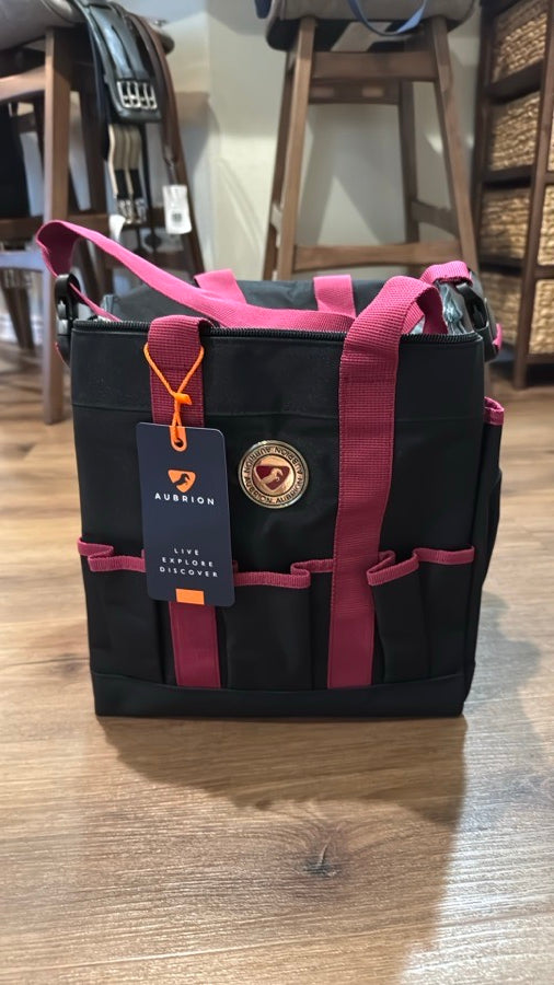 NWT Shires Aubrion Grooming Tote Bag. Black w/ Berry Accents