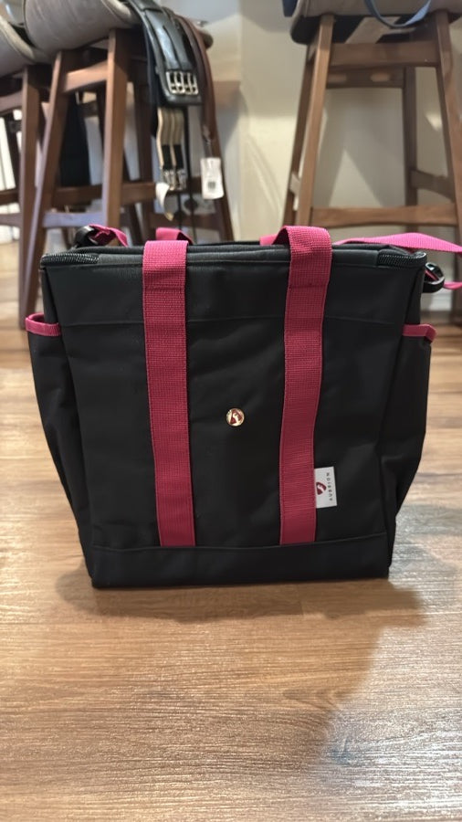 NWT Shires Aubrion Grooming Tote Bag. Black w/ Berry Accents