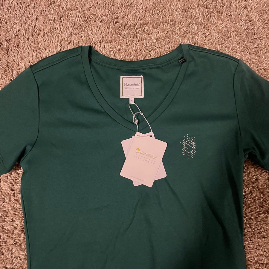 New Women's M Green Samshield Axelle Short Sleeve Horseback Riding T-Shirt