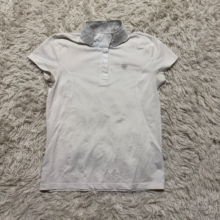 Girl’s XL White Ariat Short Sleeve Horseback Riding Show Shirt. Good Condition.