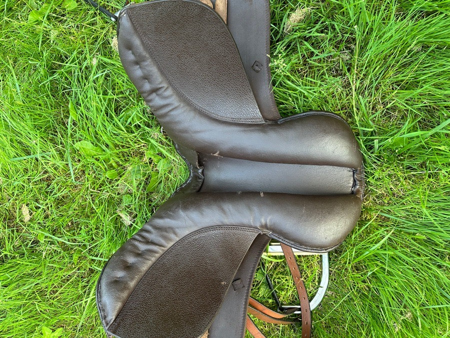 15” Kids All Purpose Saddle w/ stirrup leathers & irons
