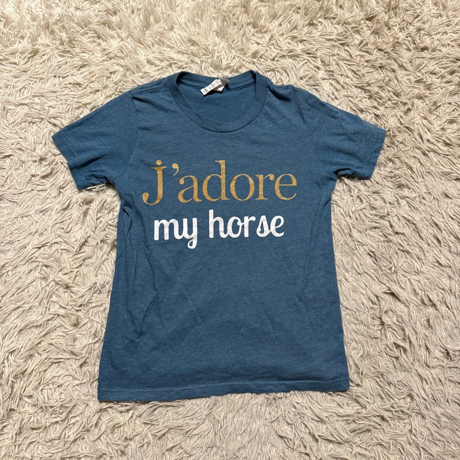 Other Girl’s Large Blue J’adore My Horse Equestrian Riding T-Shirt. Good Condition.