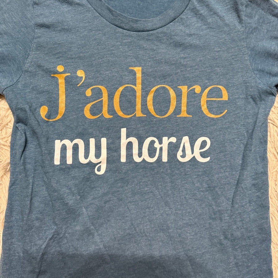 Other Girl’s Large Blue J’adore My Horse Equestrian Riding T-Shirt. Good Condition. (2)
