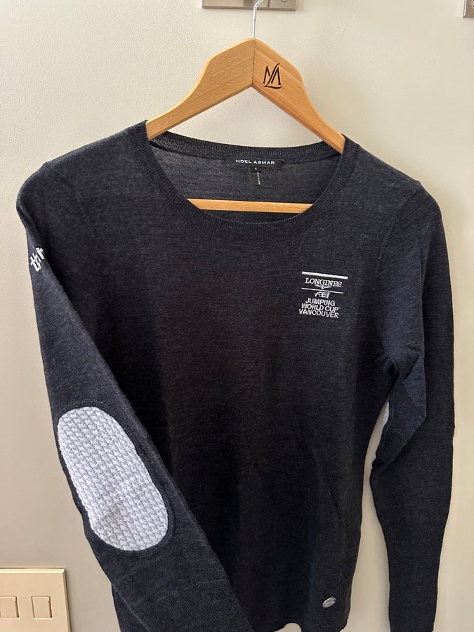 Noelle Asmar Longines World Cup Vancouver Gray Crewneck Sweater w/ Elbow Patches