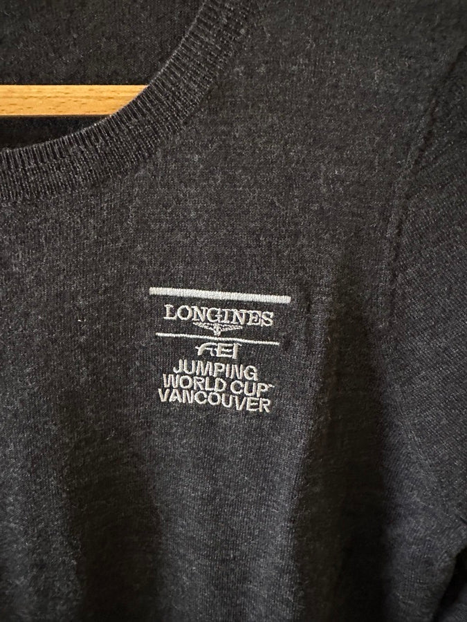 Noelle Asmar Longines World Cup Vancouver Gray Crewneck Sweater w/ Elbow Patches