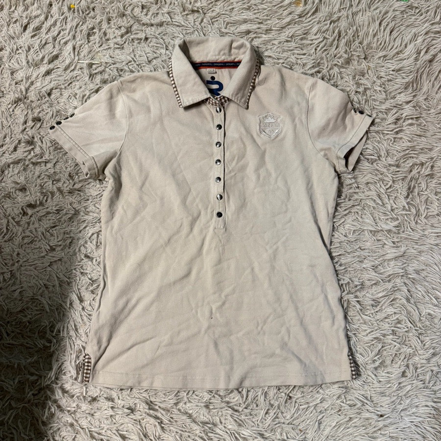 GERSEMI Women’s Large Tan Gersemi Short Sleeve Horseback Riding Polo Shirt