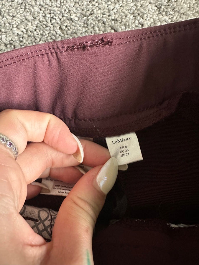 24R Lemieux burgundy silicone full seat breeches