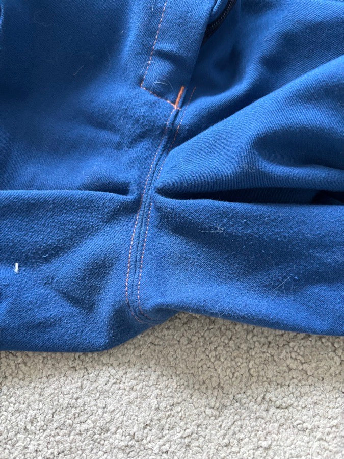 30R Piper knit midrise, Lapis Blue with Orange, Knee Patch. Great condition