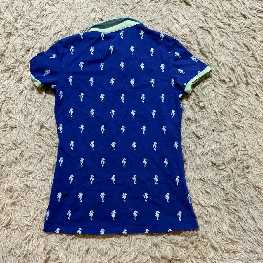 Other Women Size 10 Blue Seahorse Sweet Iron Short Sleeve Horseback Riding Polo Shirt (4)