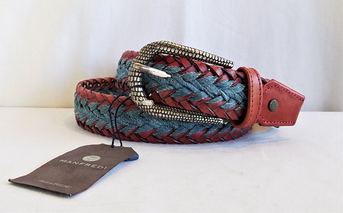 Manfredi Woven Leather/Denim Belt - 85 cm (Medium) - New!