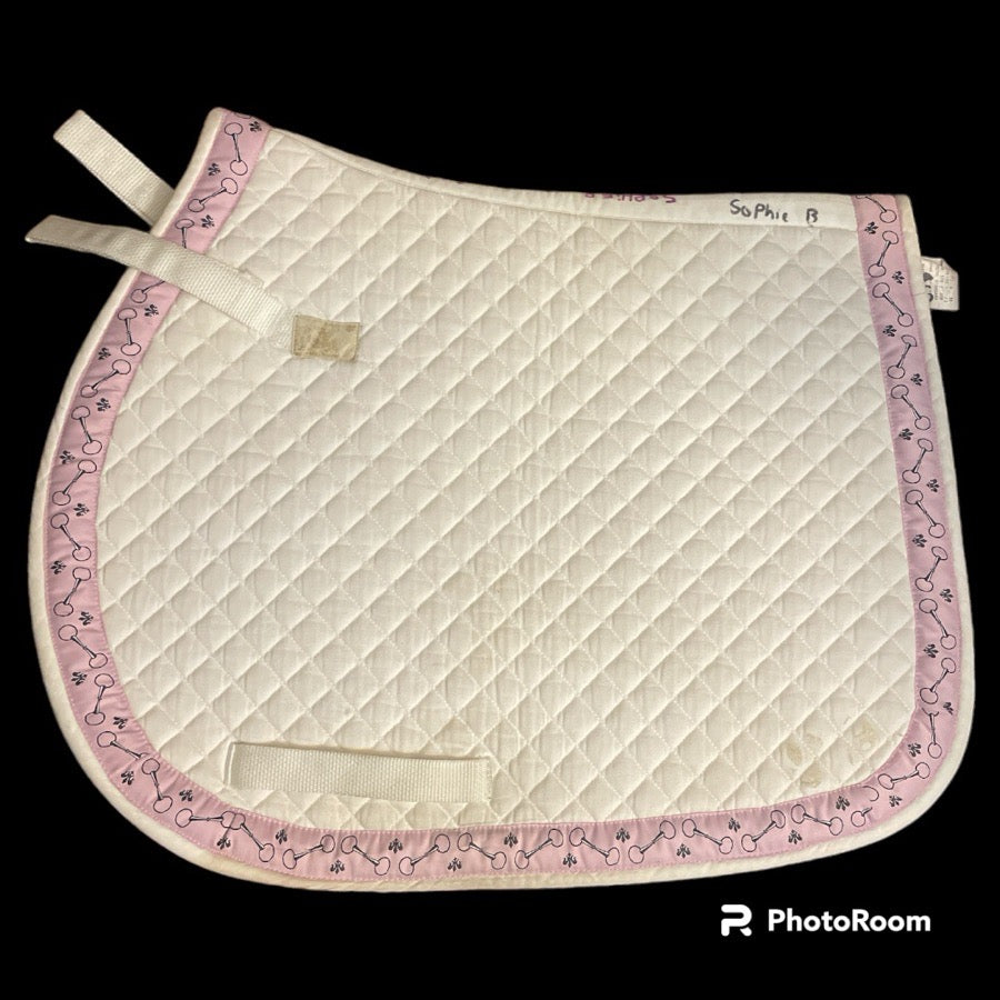 Equine couture white with pink trim, standard saddle pad