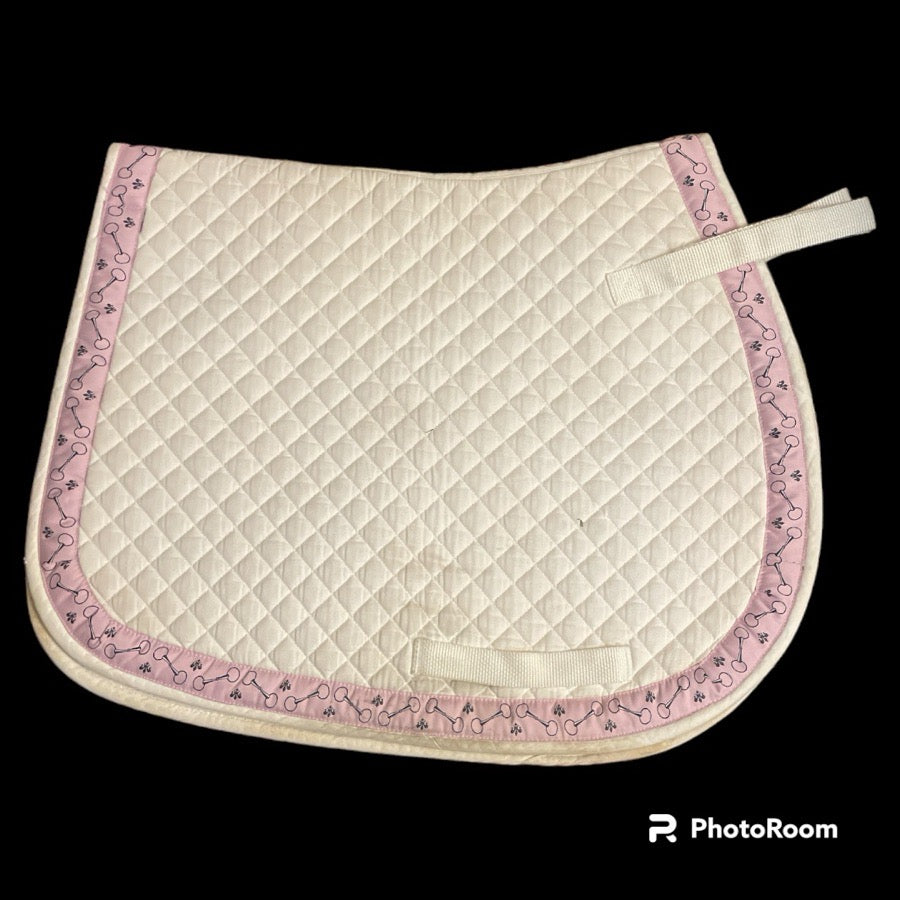 Equine couture white with pink trim, standard saddle pad